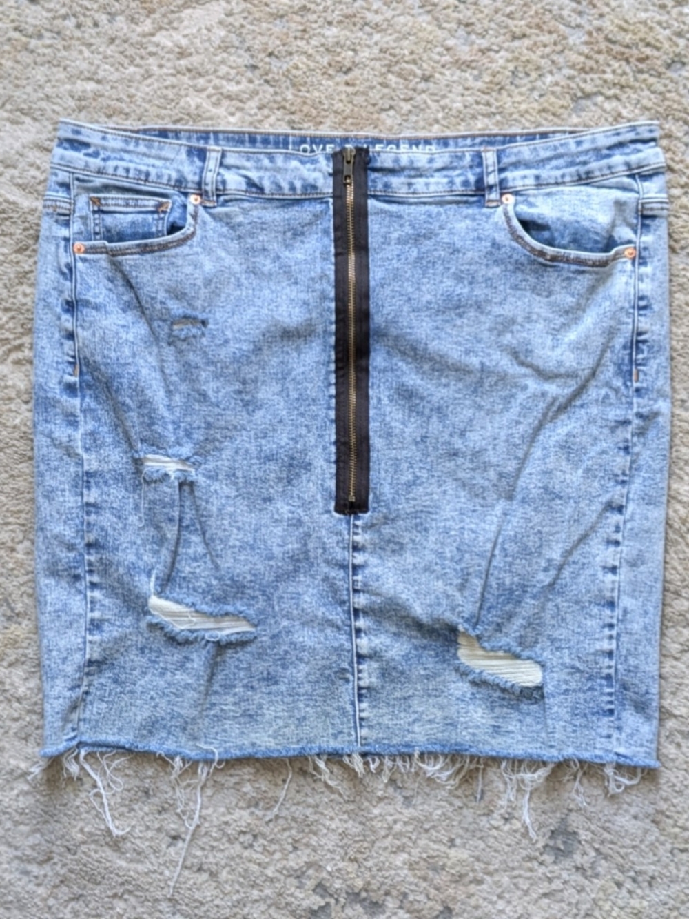 Love & Legend Plus Size 20W Distressed Light Blue Denim Pencil Skirt with Zip